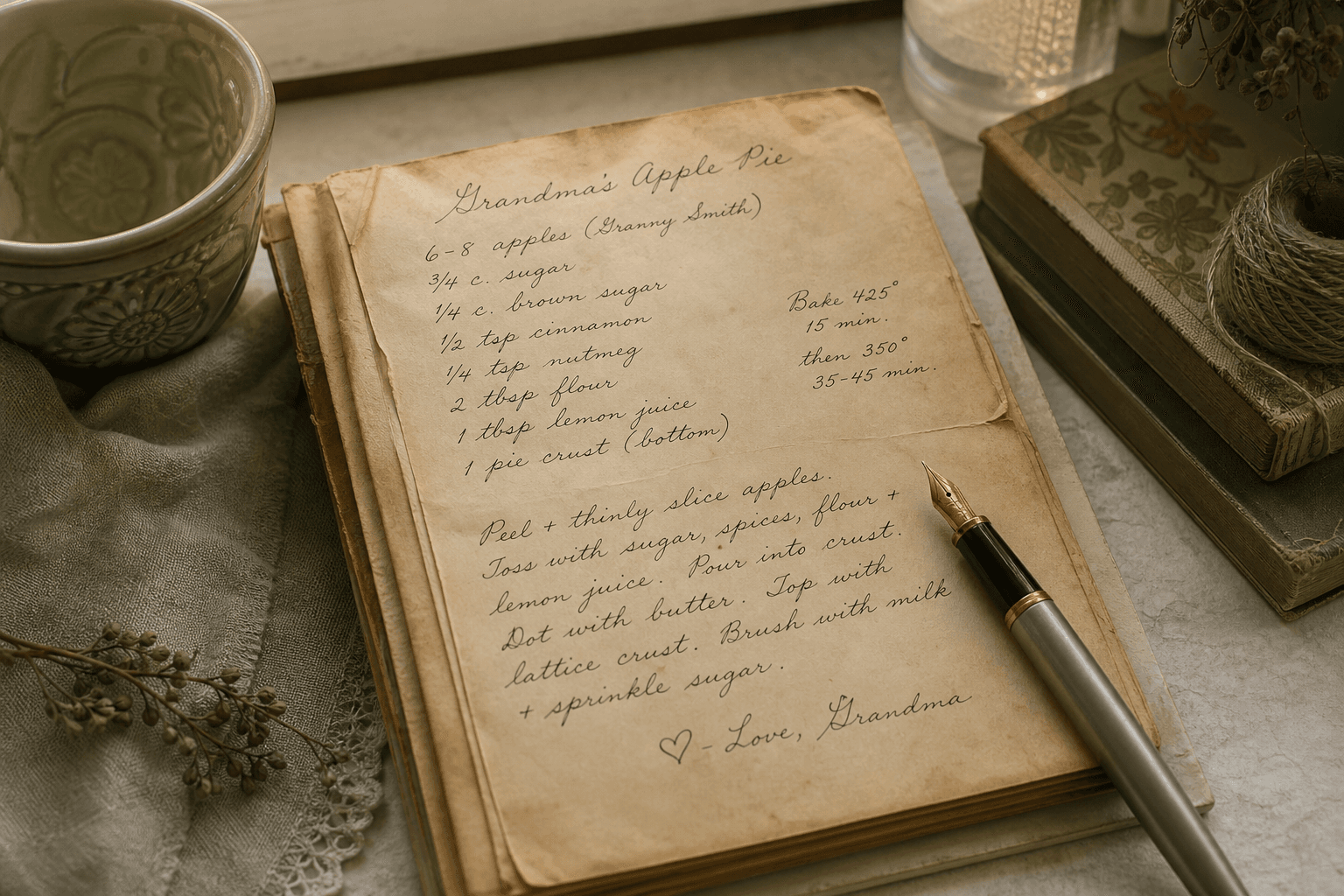 Handwritten heritage recipe on aged cream paper