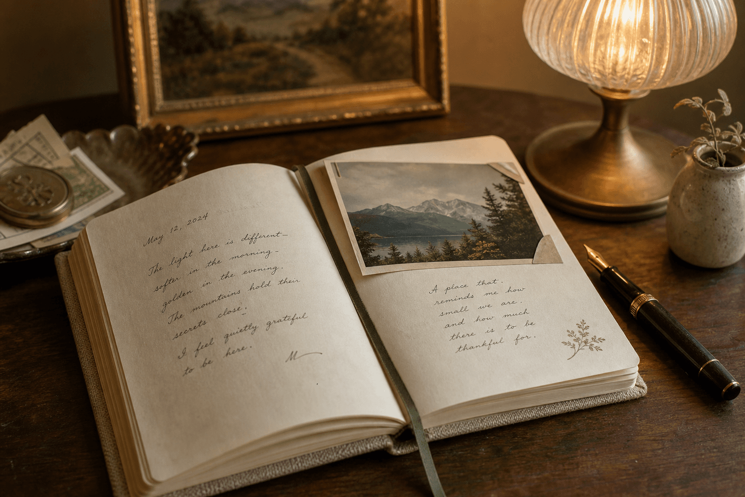 Open journal with space for the story behind a photo