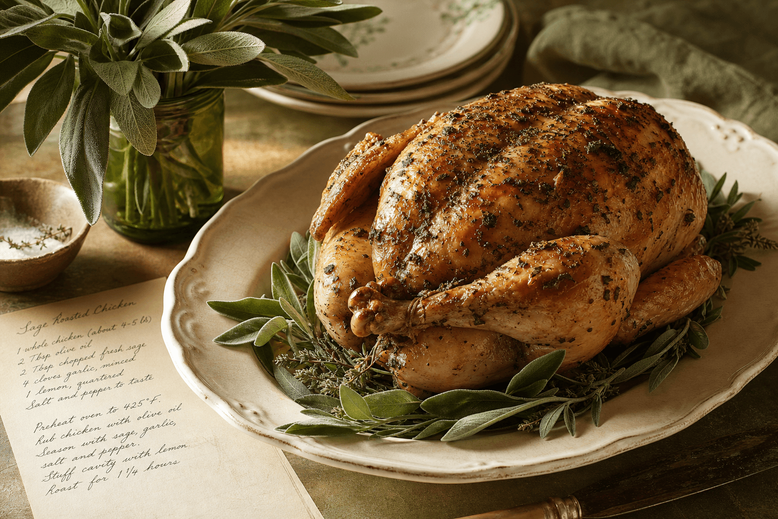 Sunday supper roast platter with a recipe card