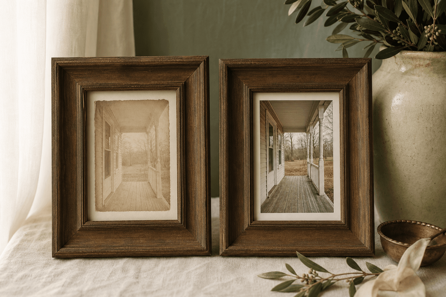 Side-by-side then and now memory frames