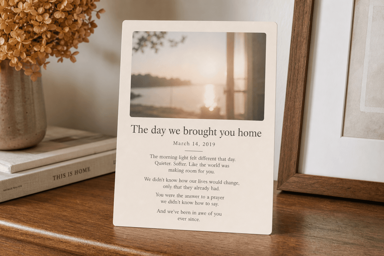 Finished family memory card sample with photo and story